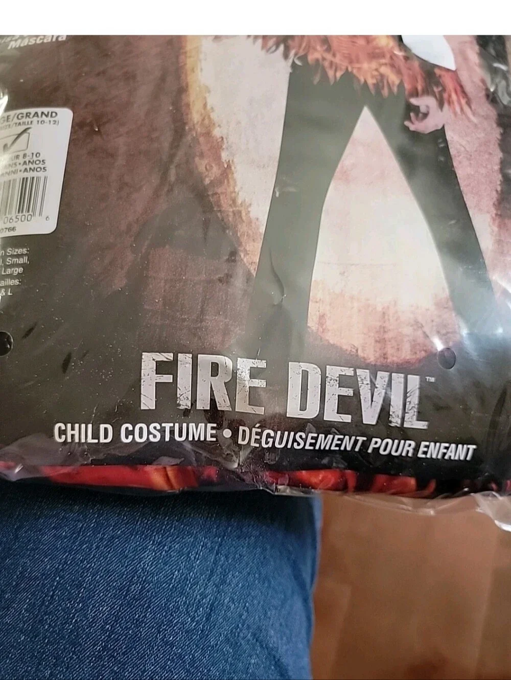 Fire Devil Child Costume Kids Halloween Fancy Dress Hooded Shirt Mask L 10/12